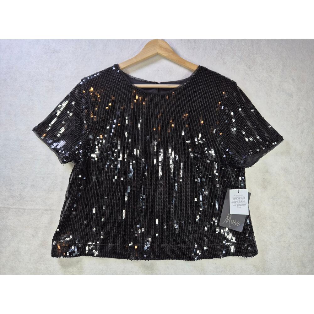Y2K Cowboy Chic Glam Sequin Crop Top Sparkly Party Clubwear by Muse sz 12 #2174